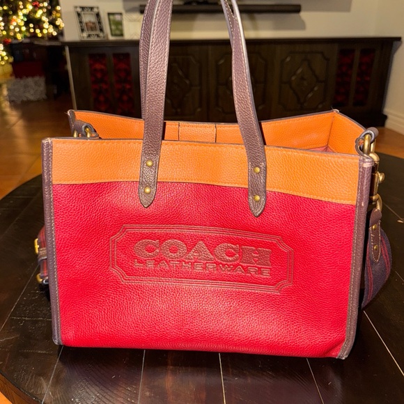 Coach Red and Orange Leather Tote